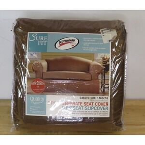 New SureFit Stretch 2-Piece Loveseat Furniture Slipcover Brown Mocha Scotchguard
